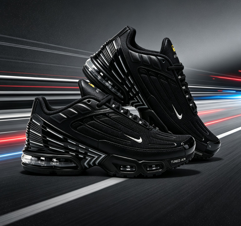 Nike Air Max TN Plus 3 Men Shoe Low Top Casual Sneaker Black White Tick