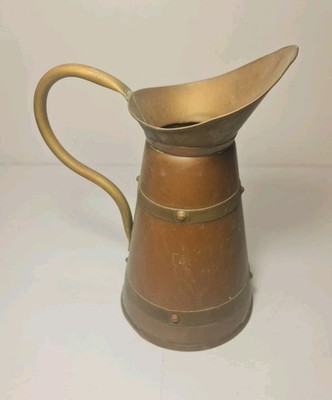 Vintage Mitte 20. Jahrhundert englischer Kupferkrug/Krug mit Messingbändern & Griff