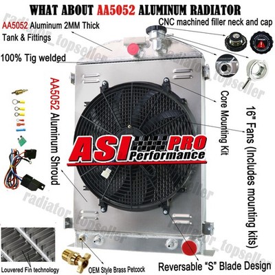 Fits 1935-1936 FORD Model A GM Chevy V8 3 Row Aluminum Radiator+Shroud Fan+Relay