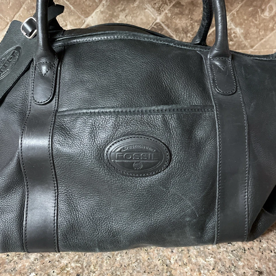 Bolso de Lona Fossil Defender Cuero Marrón Dorado Coñac Bolso de Fin de Semana Dinero Antiguo De Colección Foto 4 de 4