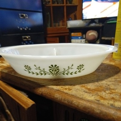 Vintage Glasbake Herb Garden Milk Glass J2352 Casserole Dish Divided C1