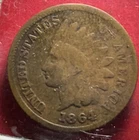 1864L US Indian Head Cent! Pointed Bust! Vg Details! Old US Coin!
