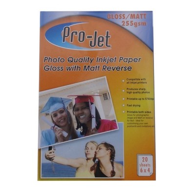 Pro-Jet Gloss Matt Doppelseitiges 6x4'' Inkjet Fotopapier 255 g/m² - 20 Blatt