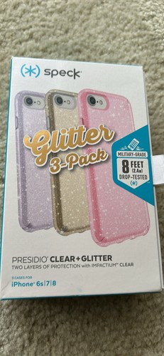 Speck Presidio Perfect-Clear Glitter MagSafe Case for Apple iPhone 6s 7 8 3 Pack - Afbeelding 1 van 7
