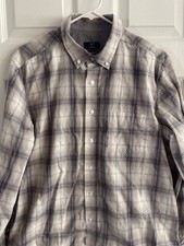 George Shirt Mens Size L Gray Tan Plaid Classic Fit Long Sleeve Button Up