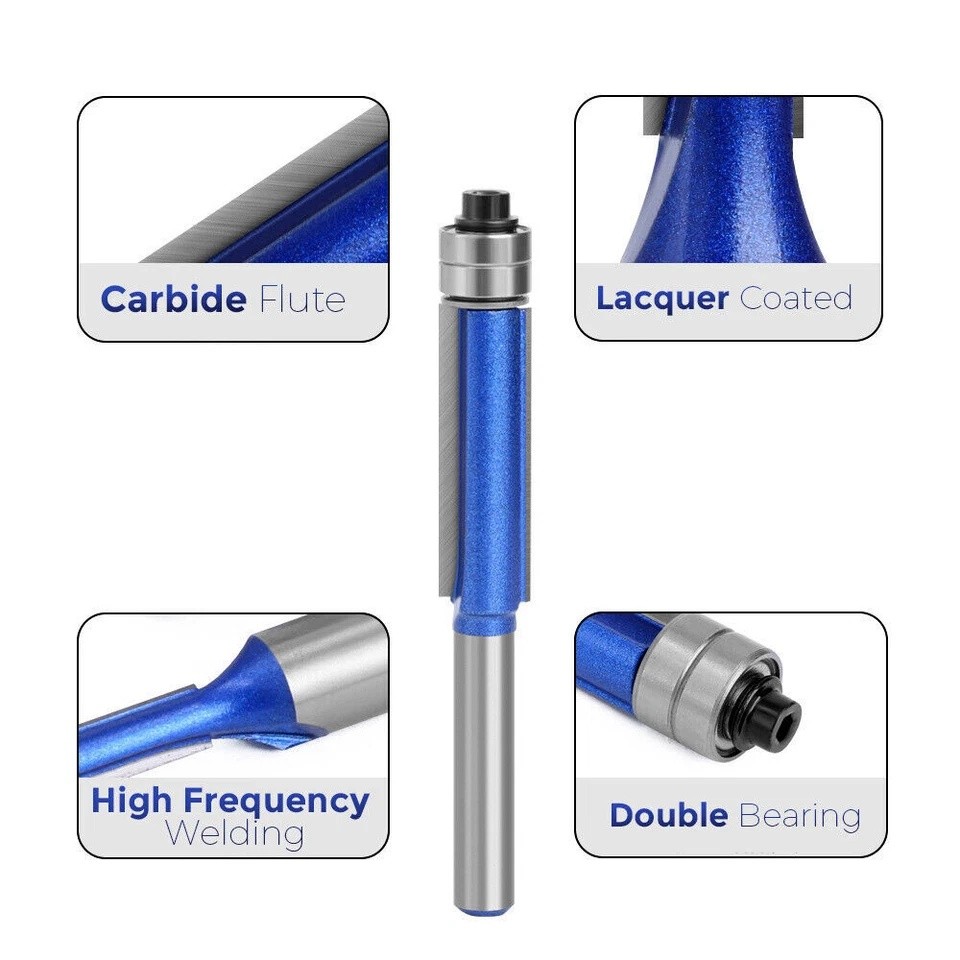 4PC 1/4" Shank Flush Trim Router Bit Set Top Bearing Woodworking Template Cutter