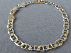10" STERLING SILVER  6mm ANKLE BRACELET- MARINA FACETED-PAVE/POLISHED-ITALY 925
