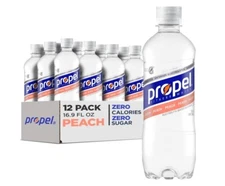 (12 Pack) Propel Peach Electrolytes & Vitamins Sport Water, No Sugar, 16.9 Fl Oz