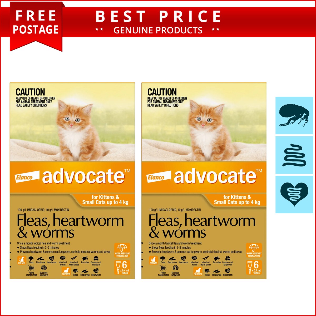 ADVOCATE Monthly Flea Worm Control 3, 6, 12 Doses for Cats Up to