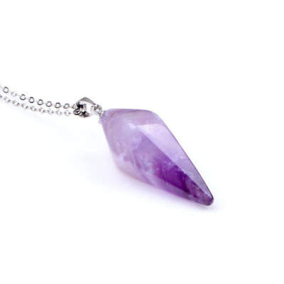 Collier Chaîne Avec Pendentif Pendule En Améthyste Naturelle - Anti-stress, Métal Anallergique - Neuf Avec étiquettes