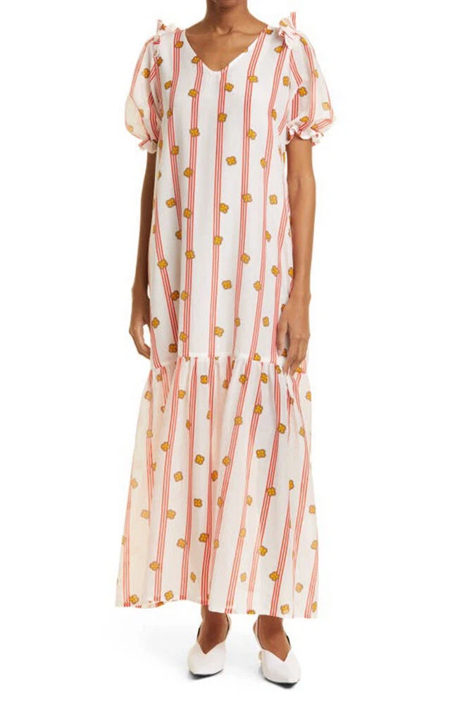 Stripe ruffle sales cotton maxi dress