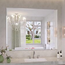 Beveled Frameless Bathroom Mirror 40"x32" - Modern Rectangle Design, Versatile U