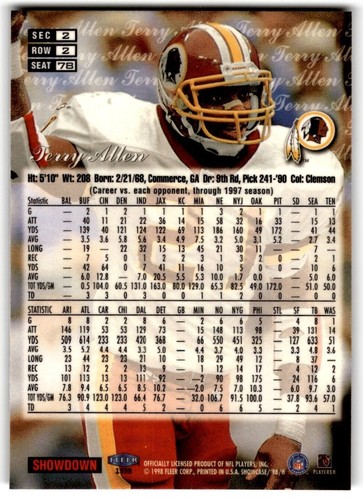 1998 Flair Showcase Row 2 Terry Allen #78 Washington Redskins - Picture 2 of 2