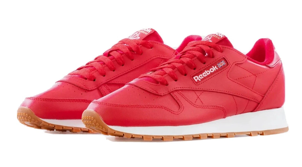 Men Reebok Classic Leather Running Shoes Sneakers Vector Red White