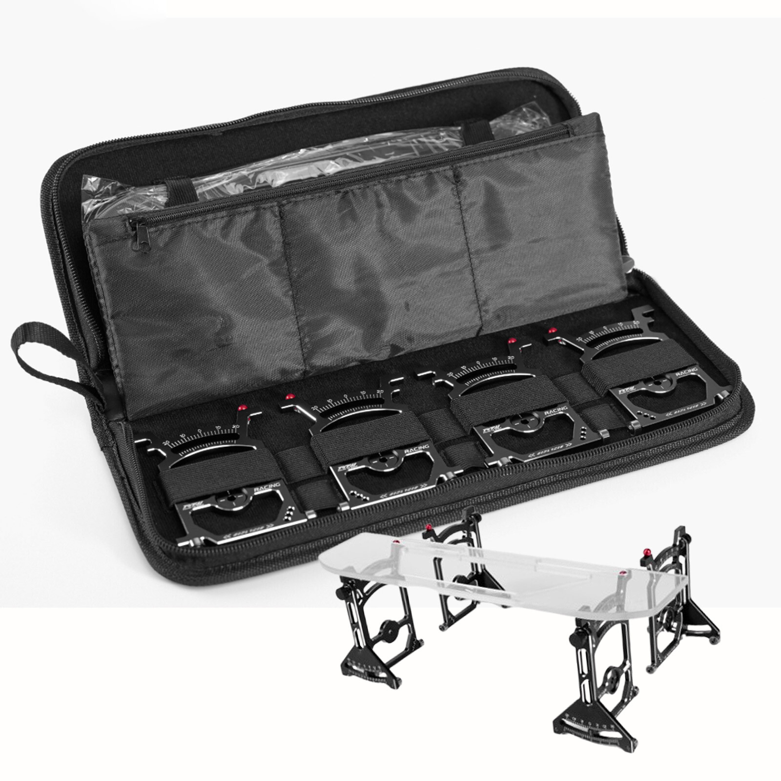 Chassis Setup System For 1/10 RC Car Camber Caster Toe Gauge w/Carry Bag