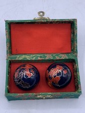 Vintage Ornate Chinese Baoding Exercise Stress Relief Meditation Balls Chest Box