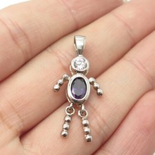 925 Sterling Silver Vintage C Z February Birthstone Boy Figure Charm Pendant