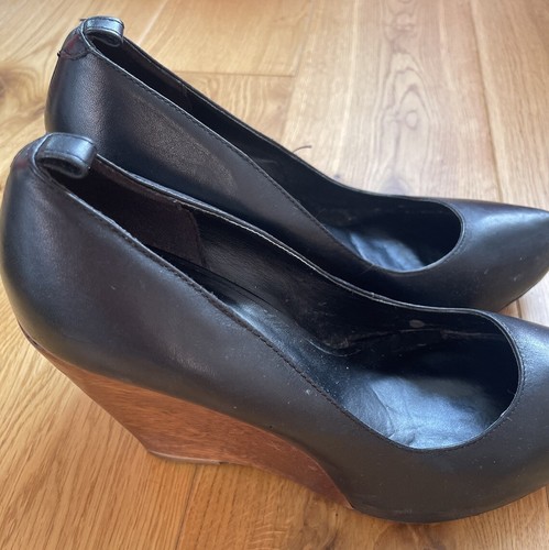 ALDO BLACK LEATHER WEDGE SHOES SIZE UK 5.5 - Picture 2 of 3