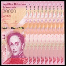 Lot 10 PCS, Venezuela 20000 20,000 Bolivares, 2016/2017,  P-99, UNC