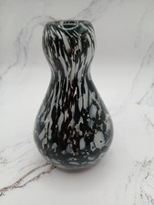 Vintage Black  White Swirl Hand Blown Art Glass Vase 4-1/2 In.