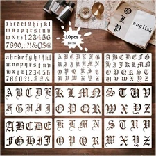 10 Pieces Old English Stencil Template 1 and 2 Inch Reusable Gothic Letter St...