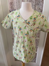 Cassandra O Size L Scrub Top Bears Love Hearts V Neck Pockets Back Tie