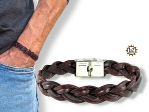 Bracciale uomo in cuoio intrecciato - Testa di Moro - 3 misure a scelta- braccia