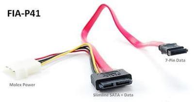 12'' Slimline SATA 13-Pin Male to 7-Pin SATA Male with 5V-12V 4-Pin Molex Cable
