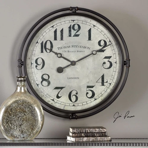 NAKUL 30" INDUSTRIAL STYLE IRON LONDON WALL CLOCK AGED FACE 06449 - Picture 3 of 5