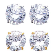 14K Stud Round Solid Yellow White Gold Earrings 8mm 4 CT Aretes de Oro Piedra