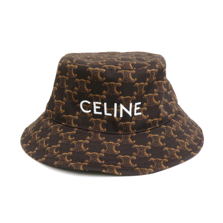 【直営・関税送料込】Triomphe bucket hat CELINE Authentic Women Bucket Hat Triomphe Cotton Brown Size