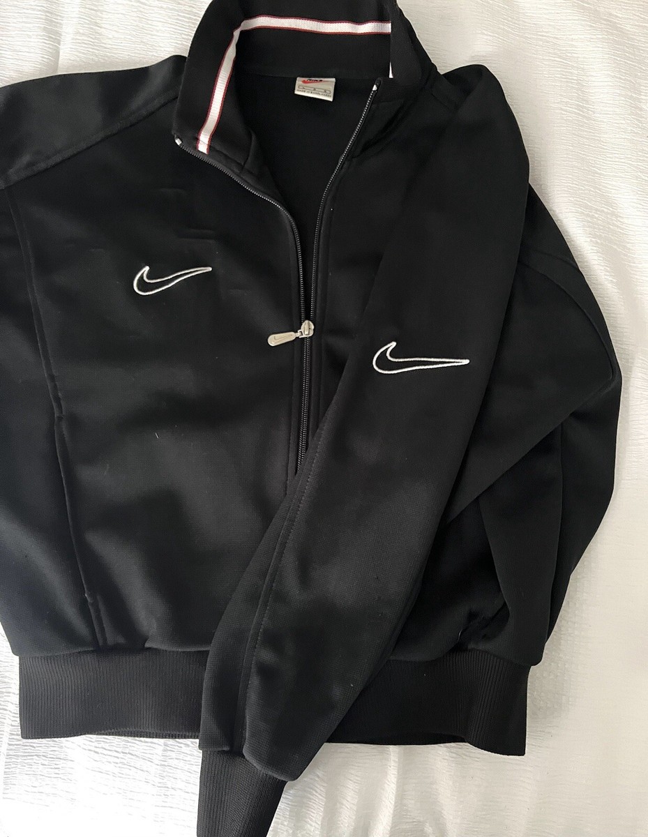 VINTAGE 90's Nike Swoosh Zip Track Jacket Soccer Black Red VINTAGE 90's Nike Swoosh Zip Track Jacket Soccer Black Red