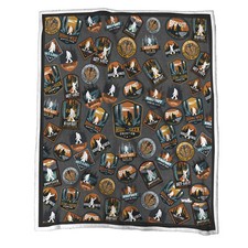 BIGFOOT PATCH SHERPA BLANKET 50" X 60" plush sasquatch camping adult kids throw