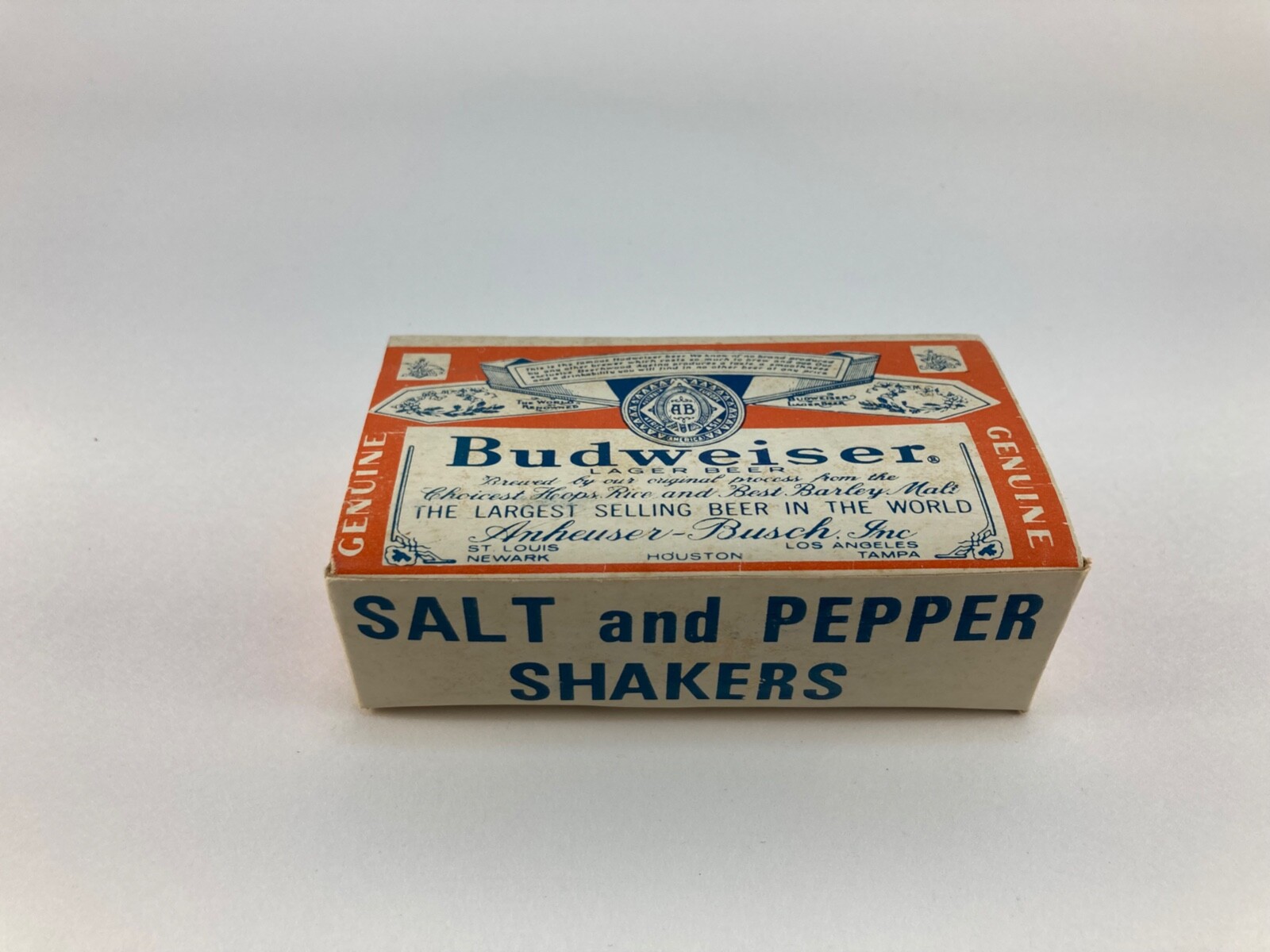 Vintage Glass Budweiser Salt and Pepper Shakers in Original Box eBay