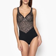 La Redoute Lace and Microfibre Bodyshaper Size 34 B Black/Nude GET871