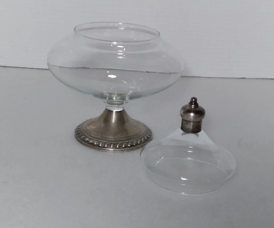 Plato de caramelo boticario de cristal y esterlina ponderado Duchin Creation con tapa Foto 2 de 4