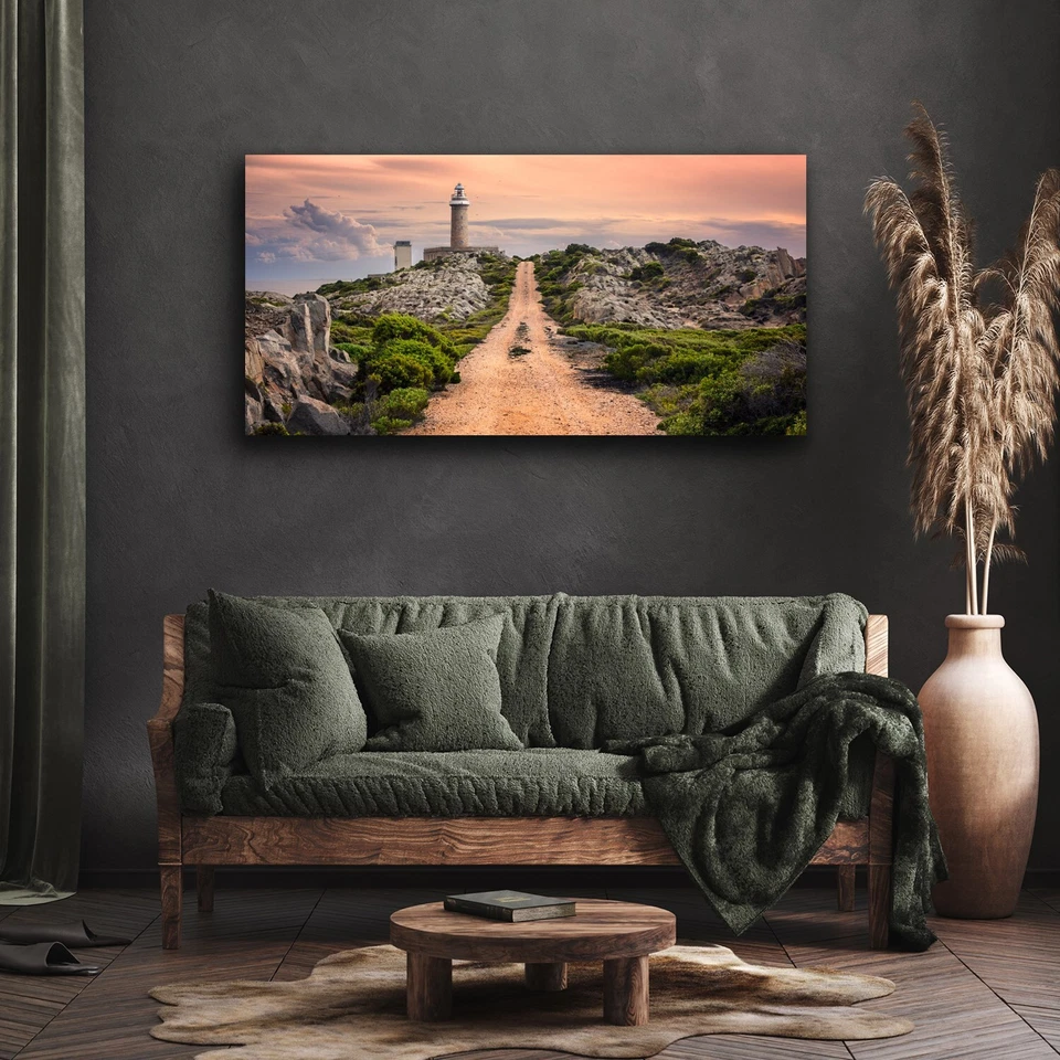 Leuchtturm Landstraße Wohnzimmer Canvas Leinwandbilder Wandbild XXL 140x70 - Bild 2 von 4