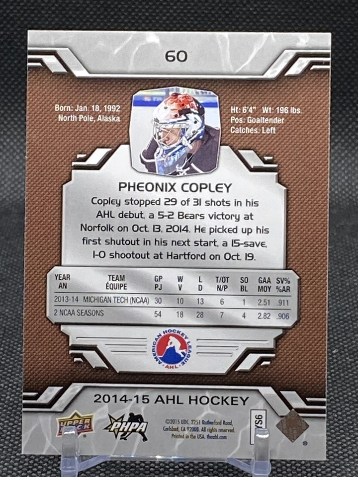 2014-15 Upper Deck AHL #60 Pheonix Copley Only Rookie Card RC Kings - Mint!! Qty - Image 2 of 2