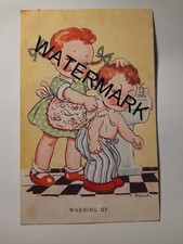Early Tucks Postcard: 'Washing Up' by 'Dinah'. Cute Children Having a Wash.