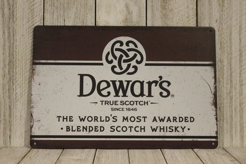 Dewar's Scotch Whiskey Tin Sign Metal Whisky Bar Irish Pub Vintage Look Ad