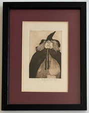 Donna Guardino - original, signed, framed etching "Witch" - 1974