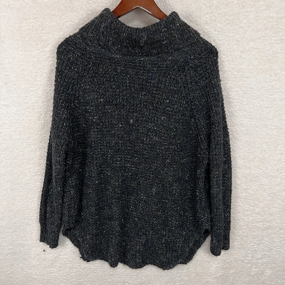 Free People Sweater Women’s L Dark Gray Dylan Tweedy Turtleneck Chunky Fisherman - Image 2 of 4