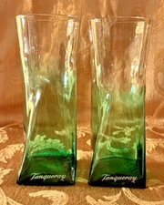 Set 2 Tanqueray Gin 14 oz. Square Bottom Green & Clear Twisted Highball Tumbler 