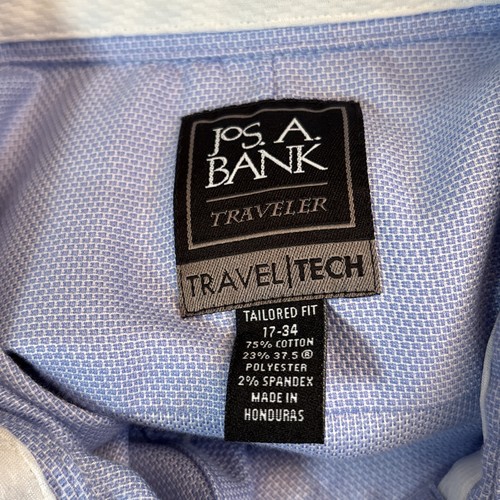 Jos. A. Bank Men's Shirt 17-34 Traveler Travel Tech 37.5 Tailored Fit Blue White - Picture 3 of 6