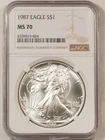 1987 $1 AMERICAN SILVER EAGLE, 1 OZ .999 - NGC MS-70