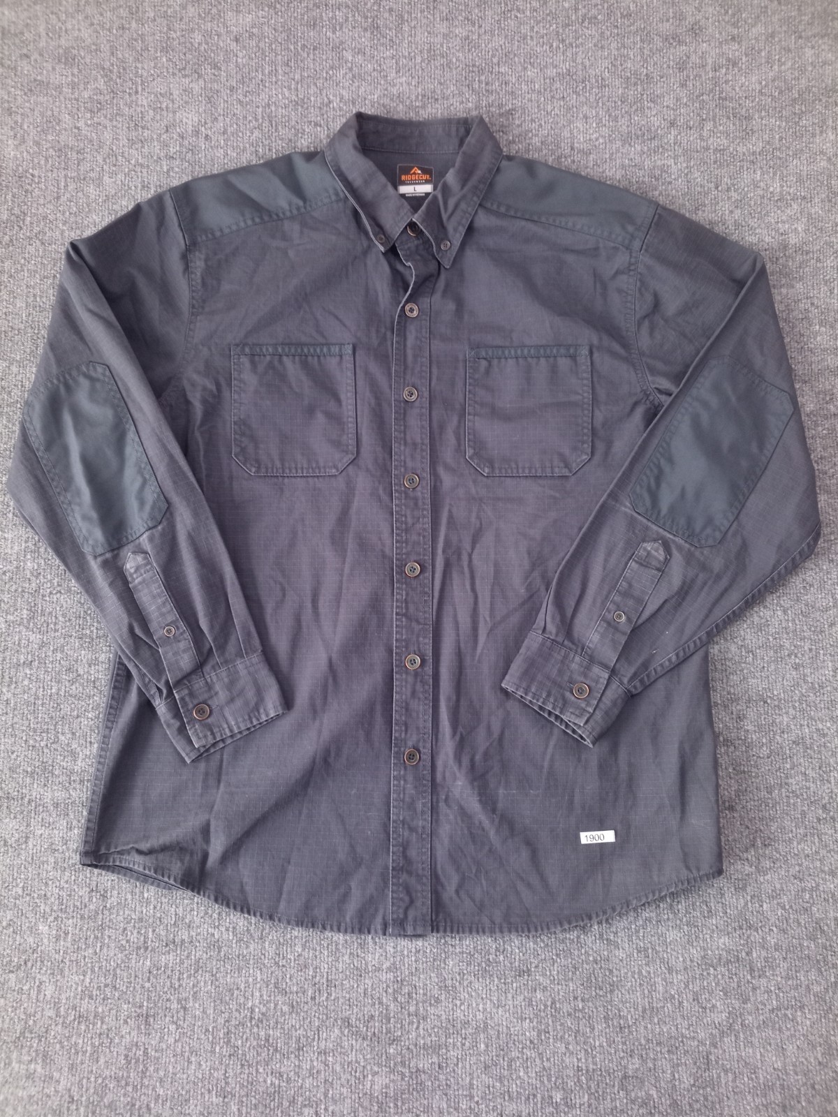 Ridgecut Toughwear Button Up Work Shirt Mens Large Gray Ripstop Long Sleeve