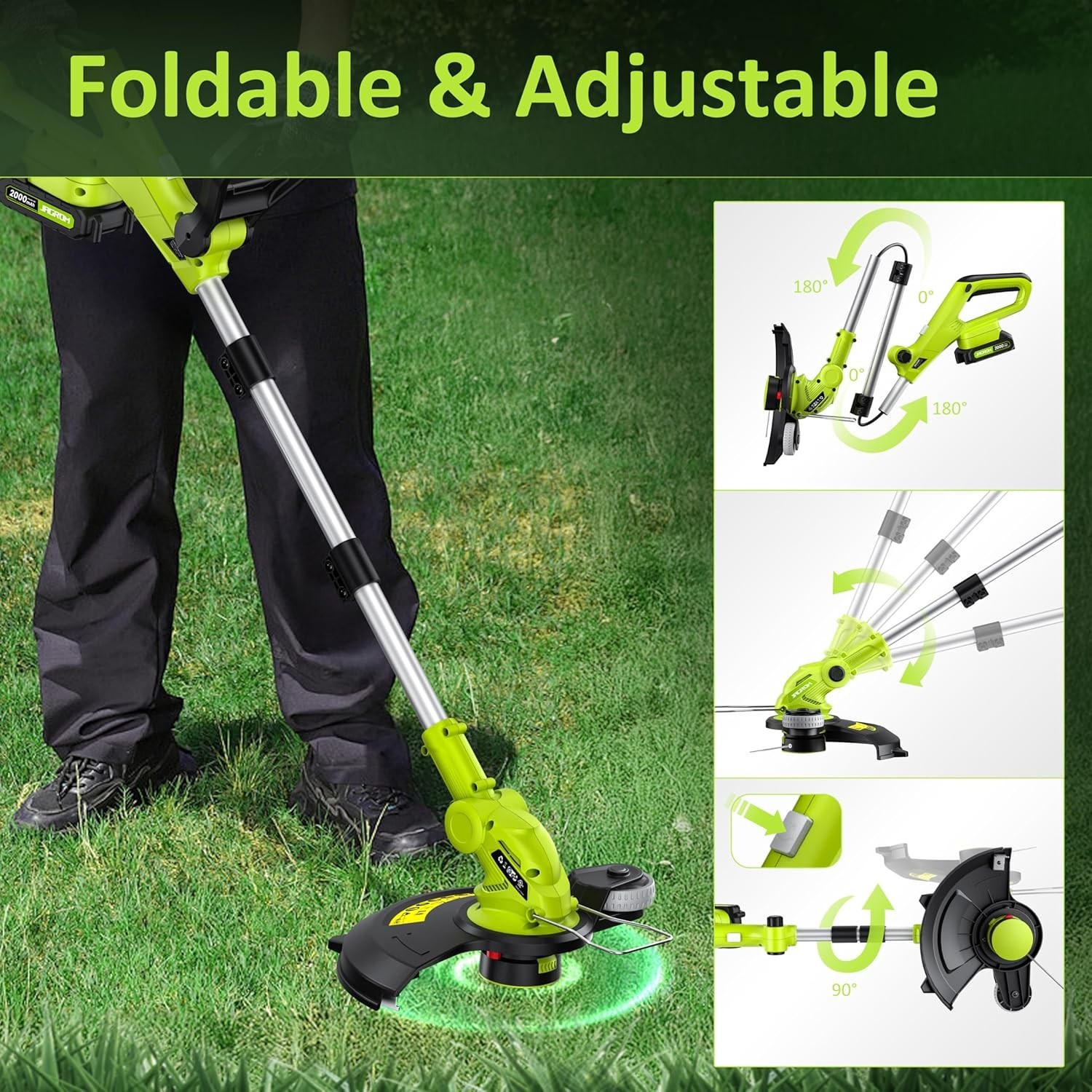 Electric String Trimmer Cordless with 2x2.0Ah Battery, 20V Weed Wacker Weed Eate