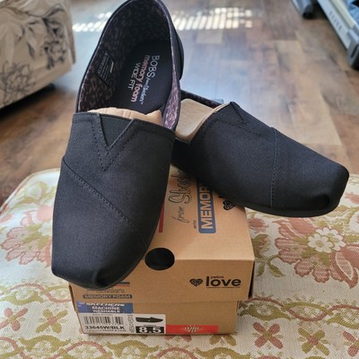 Skechers BOBS Shoes Womens 8.5 W Plush Peace And Love Slip On Flats 33645W Black