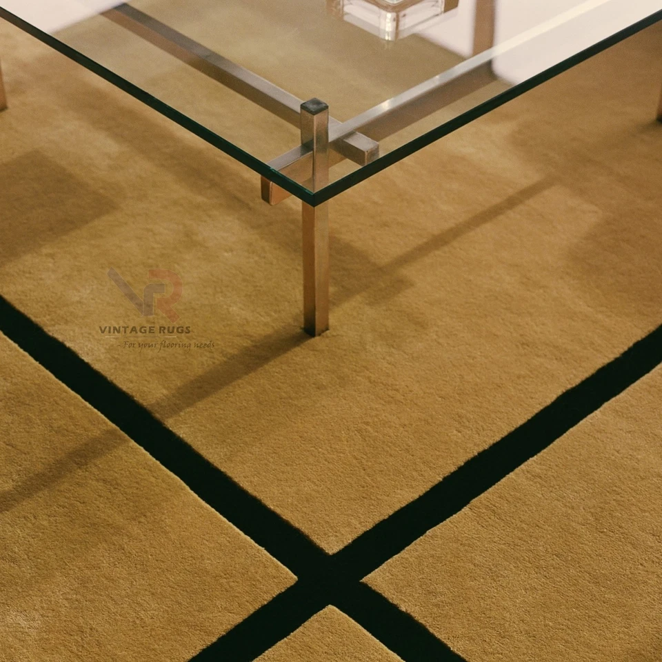 Alfombra de lana amarilla pabellón 8x10 acolchada a mano - Alfombra moderna para sala de estar hecha a mano Foto 3 de 4