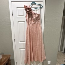 Tahari ASL Pink One Shoulder Pleated Ruffle Long Gown Dress Size 10